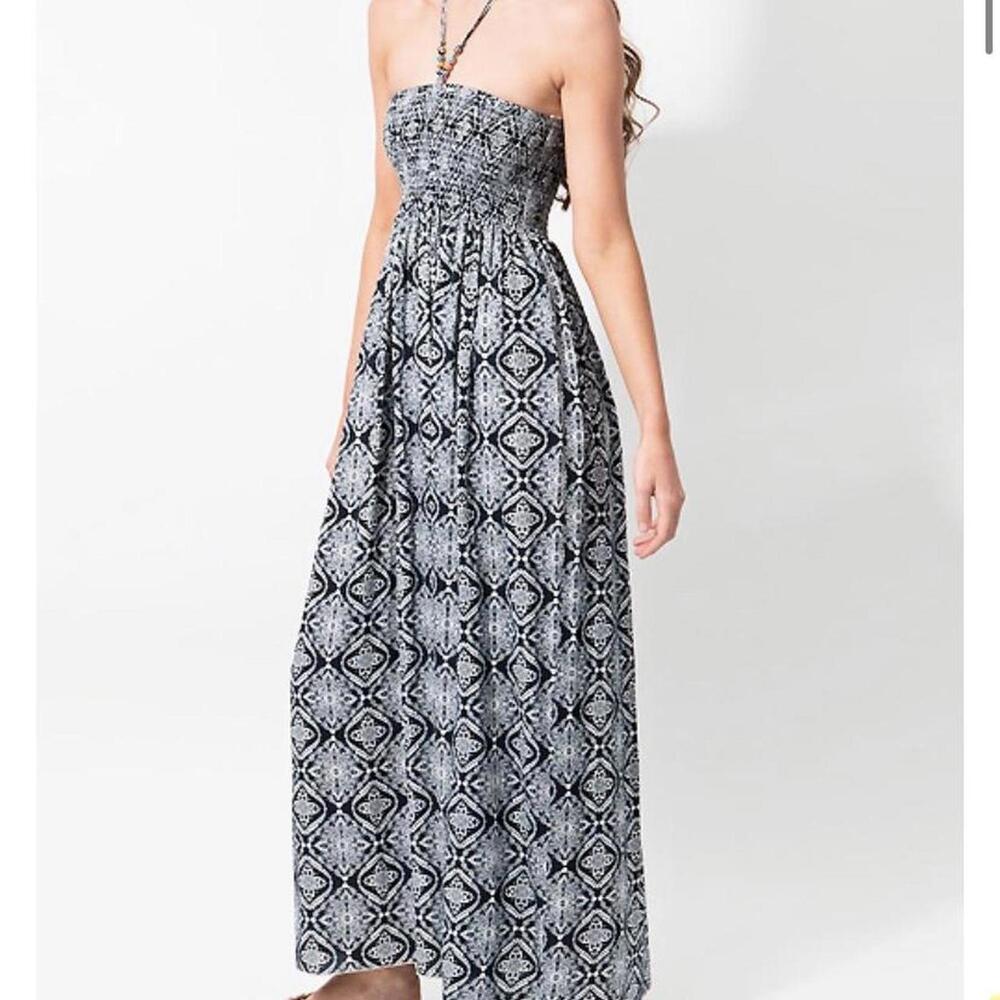Long halter luxury beach dress, new size S summer maxi dresses grey white
